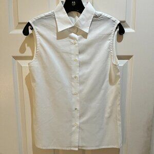 Neiman Marcus white sleeveless button up blouse S